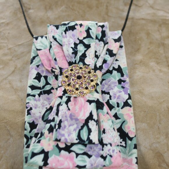 UPCYCLED Neck Tie Necklace Brooch Necktie Holiday Gift Accessory Floral Pink - Picture 2 of 13